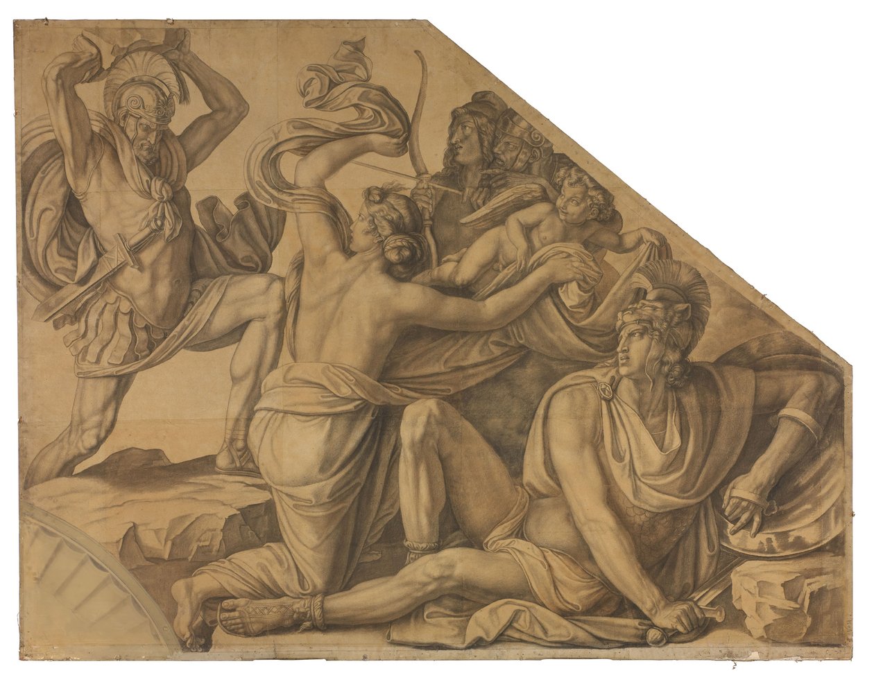 Aphrodite schützt Paris vor Menelaos. Karton zu den Deckenbildern der Münchner Glyptothek tekijältä Peter von Cornelius