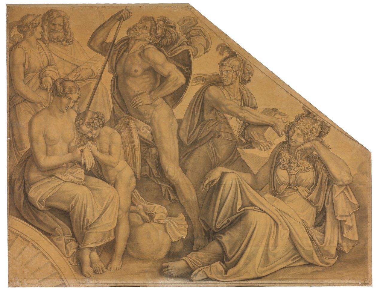 Aphrodite und Ares von Diomedes verwundet. Karton zu den Deckenbildern der Münchner Glyptothek tekijältä Peter von Cornelius