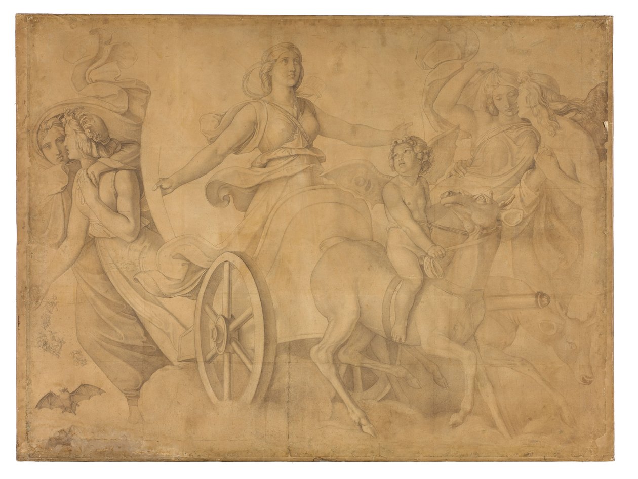Der Abend (Der Wagen der Artemis). Karton zu den Deckenbildern der Münchner Glyptothek tekijältä Peter von Cornelius