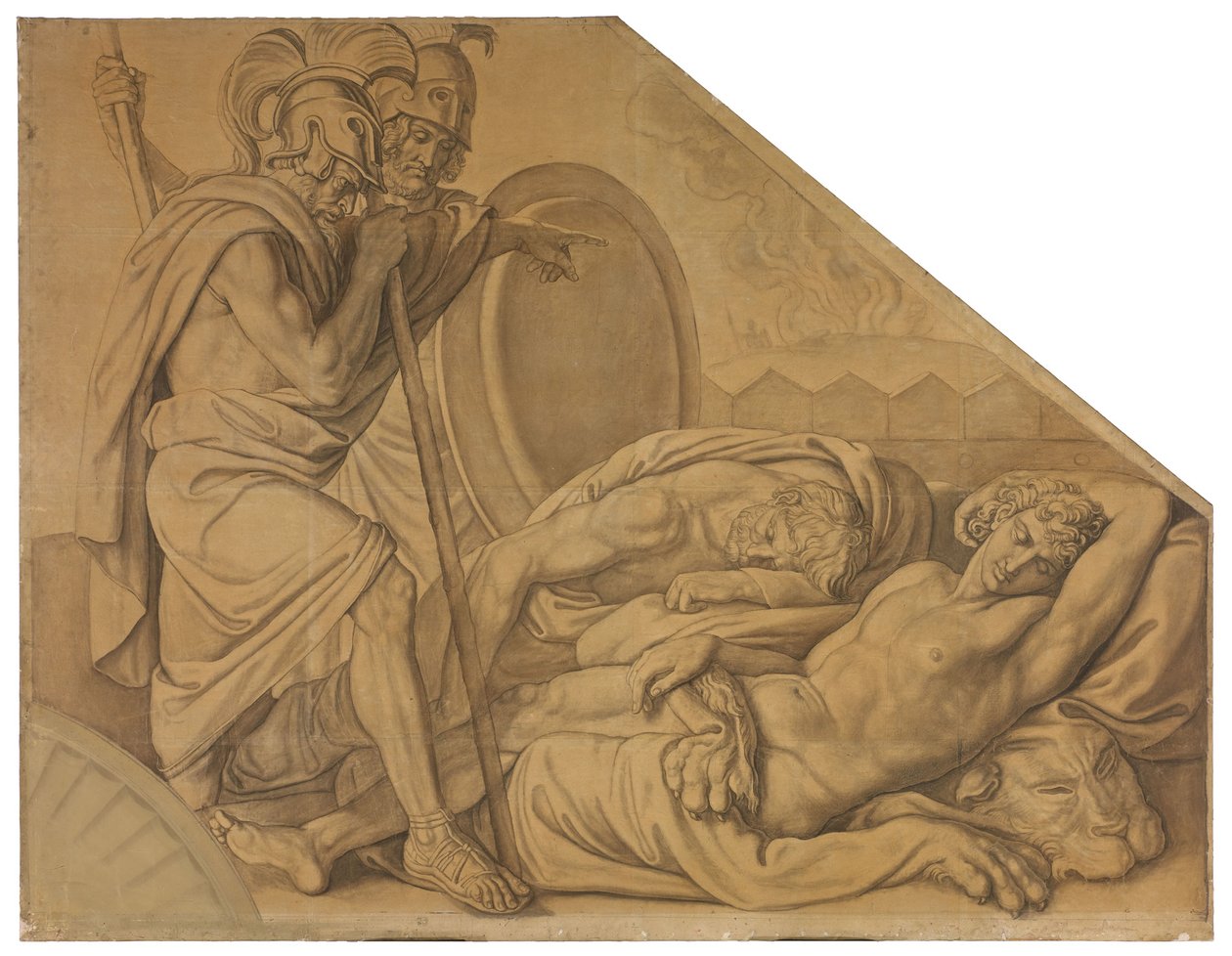 Nestor und Agamemnon wecken Diomedes. Karton zu den Deckenbildern der Münchner Glyptothek tekijältä Peter von Cornelius