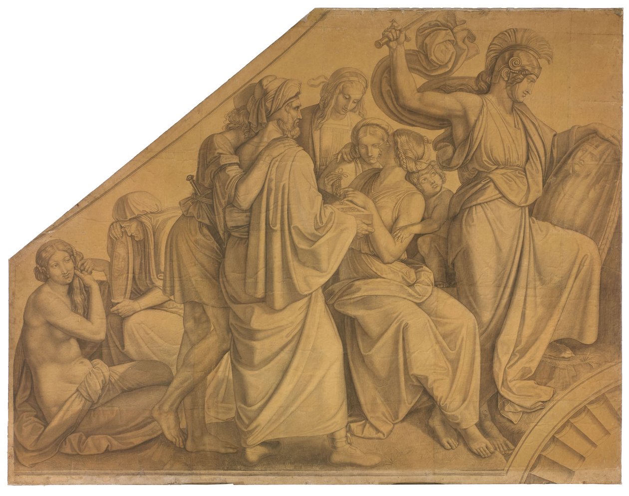 Odysseus entdeckt Achill unter den Töchtern des Lykomedes. Karton zu den Deckenbildern der Münchner Glyptothek tekijältä Peter von Cornelius