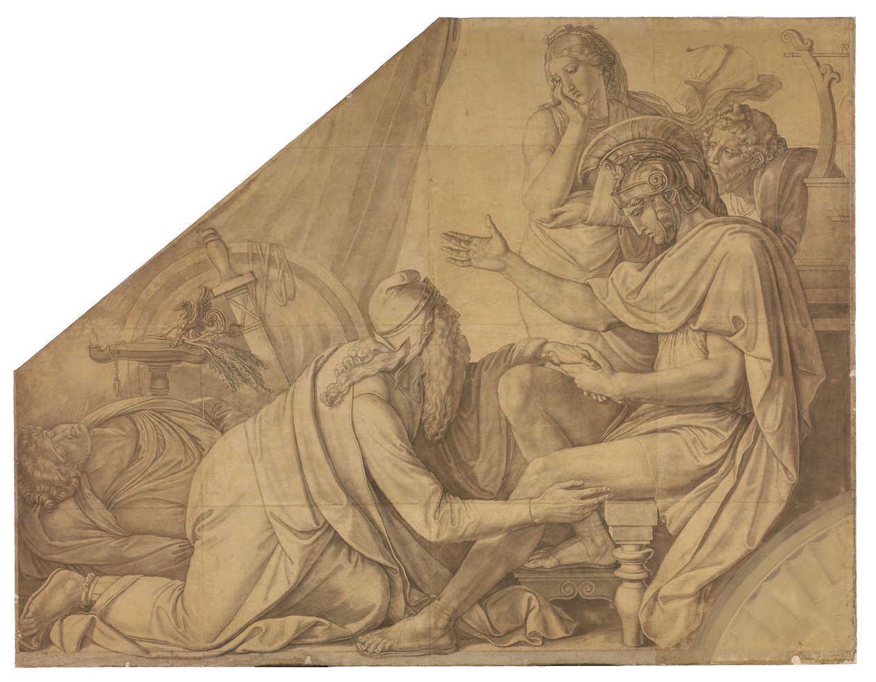 Priamos bittet Achill um den Leichnam seines Sohnes Hektor. Karton zu den Deckenbildern der Münchner Glyptothek tekijältä Peter von Cornelius
