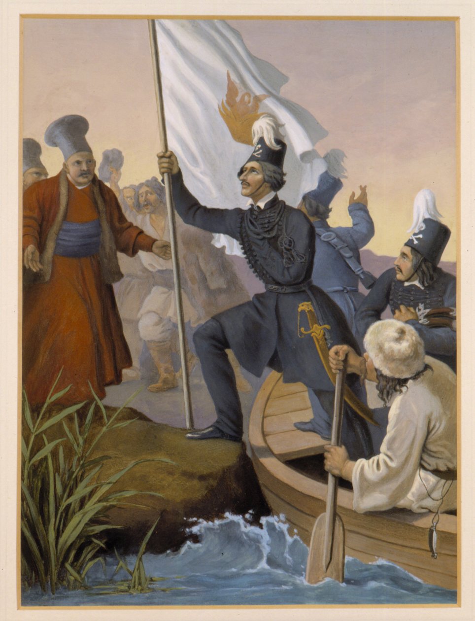 Alexandros Ypsilantis ylittää Prouthos-joen helmikuussa 1821 tekijältä Peter von Hess