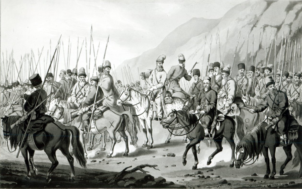 Venäjän kasakkojen eri heimot marssijärjestyksessä, 1813 tekijältä Peter von Hess