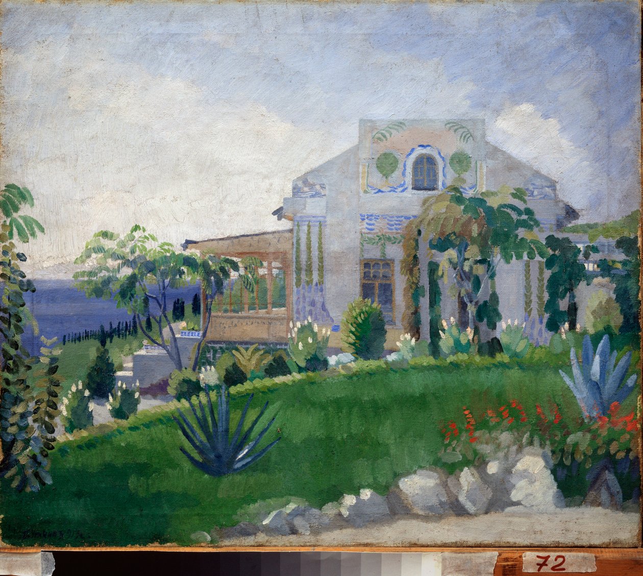 Vue de la propriete Zhukovsky (Joukovsky) a Kuchuk Koy (Ukraina) (Näkymä Zhukovsky Estate at Kuchuk-Koy) - Oeuvre de Pyotr (Piotr, Petr) Savvich Utkin (Outkine) (1877-1934), tempera sur toile tekijältä Petr Savvic Utkin