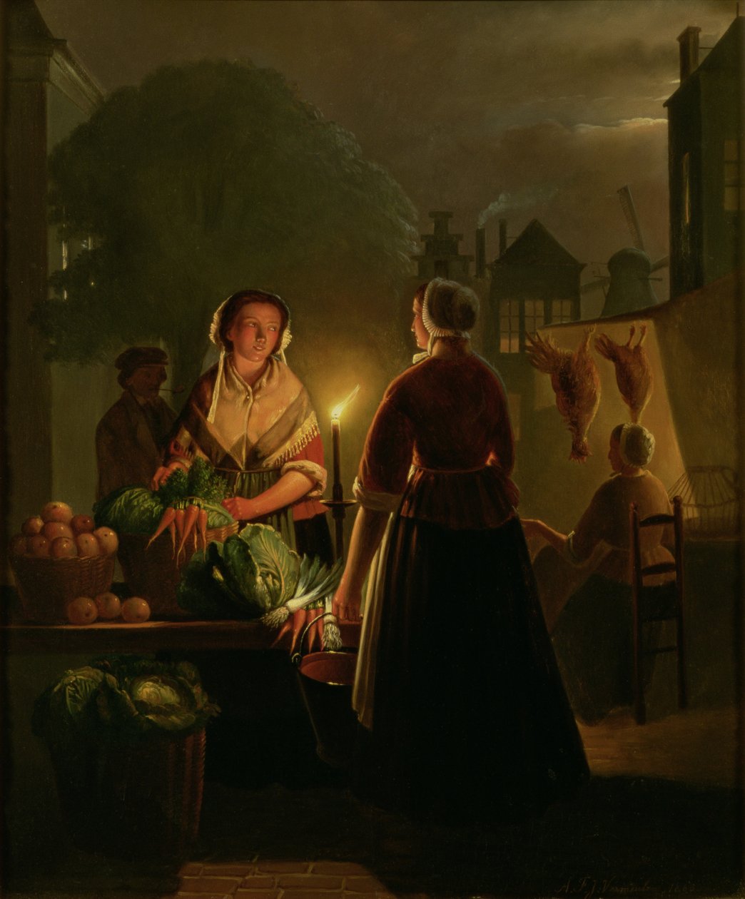 Kasvismarkkinat kynttilänvalossa tekijältä Petrus van Schendel