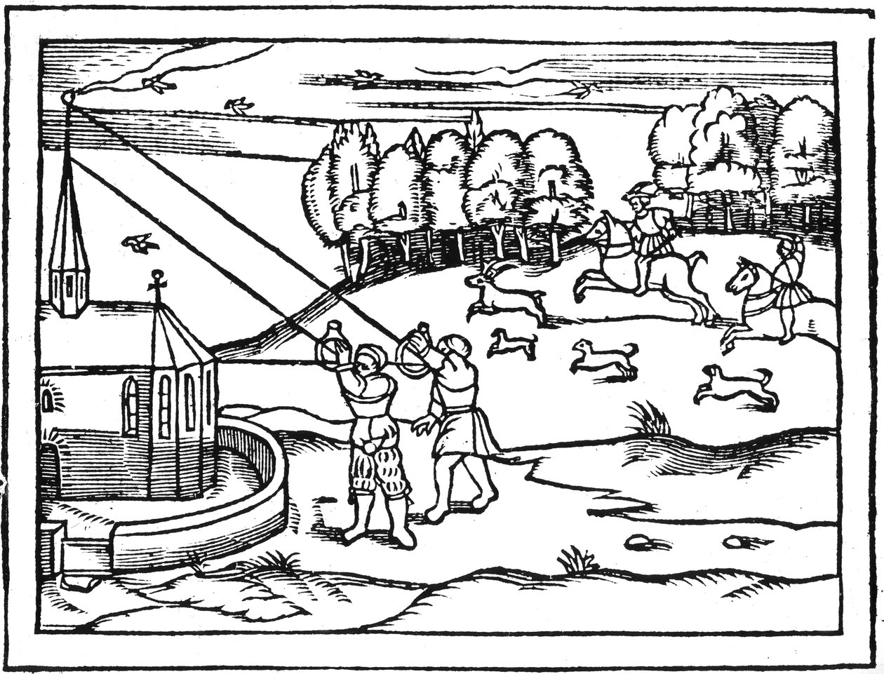 Astrolabien avulla tornin korkeuden laskeminen, 1539 tekijältä Petrus Apianus