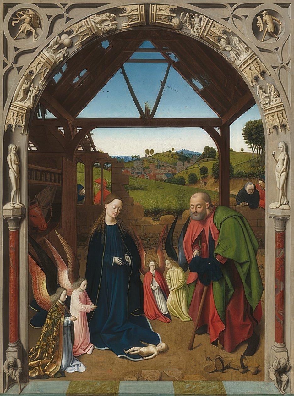 Kristuksen syntymä. Noin 1450 tekijältä Petrus Christus