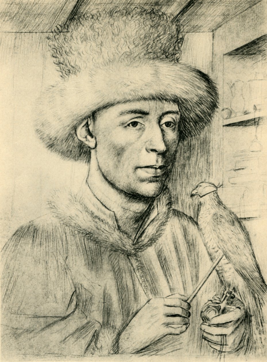 Muotokuva miehestä haukka kanssa, c1447, 1943. tekijältä Petrus Christus