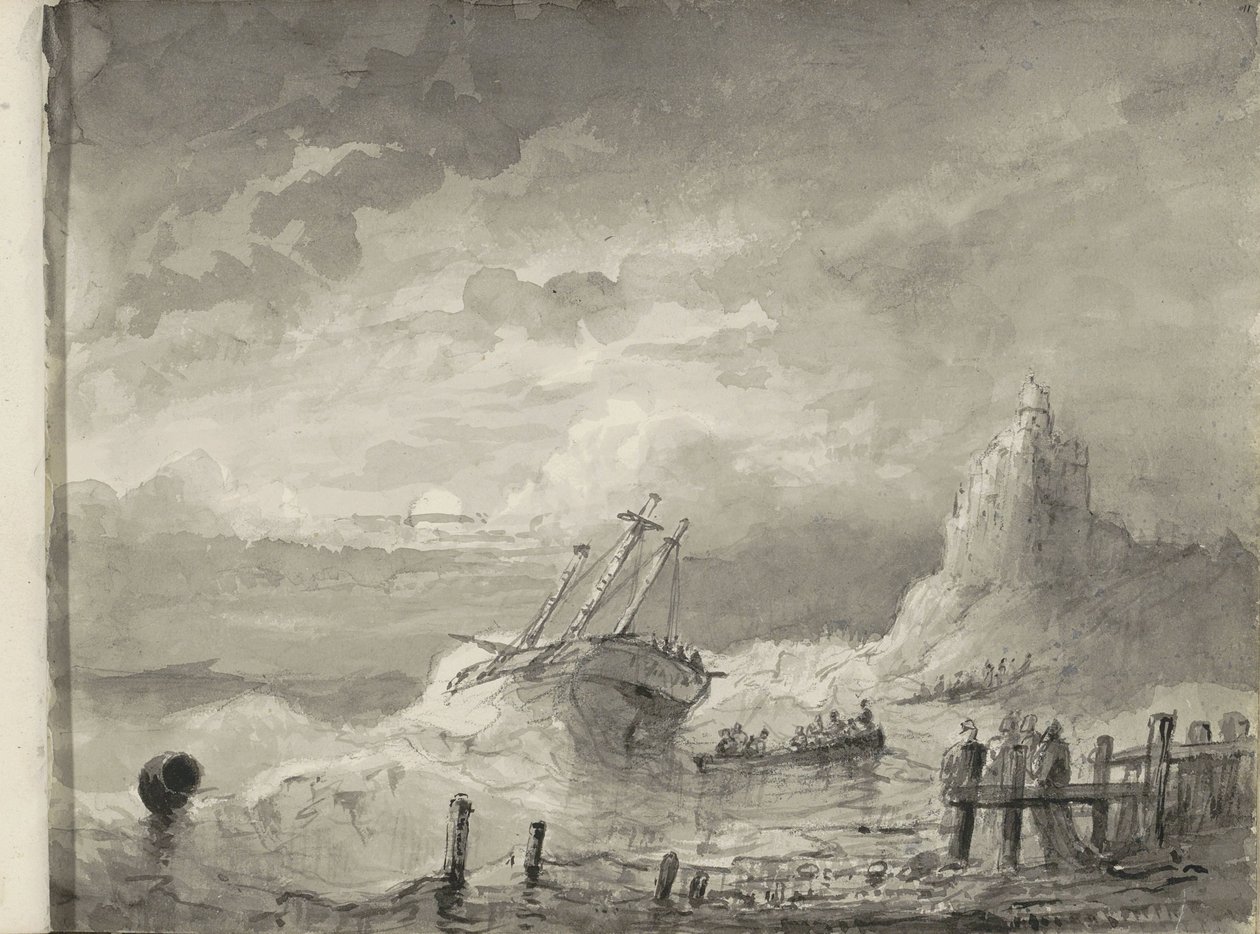 Laiva hädässä rannikolla tekijältä Petrus Johannes Schotel (circle of)