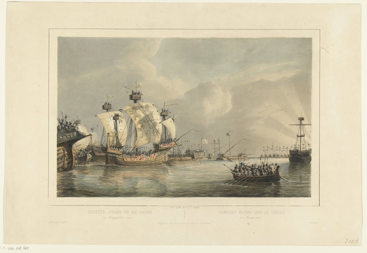 Gouwen taistelu, 1304 Meritaistelu Gouwella 11. elokuuta 1304 / Combat naval sur la Goude 11 Aout 1304 (otsikko esineessä) tekijältä Petrus Johannes Schotel
