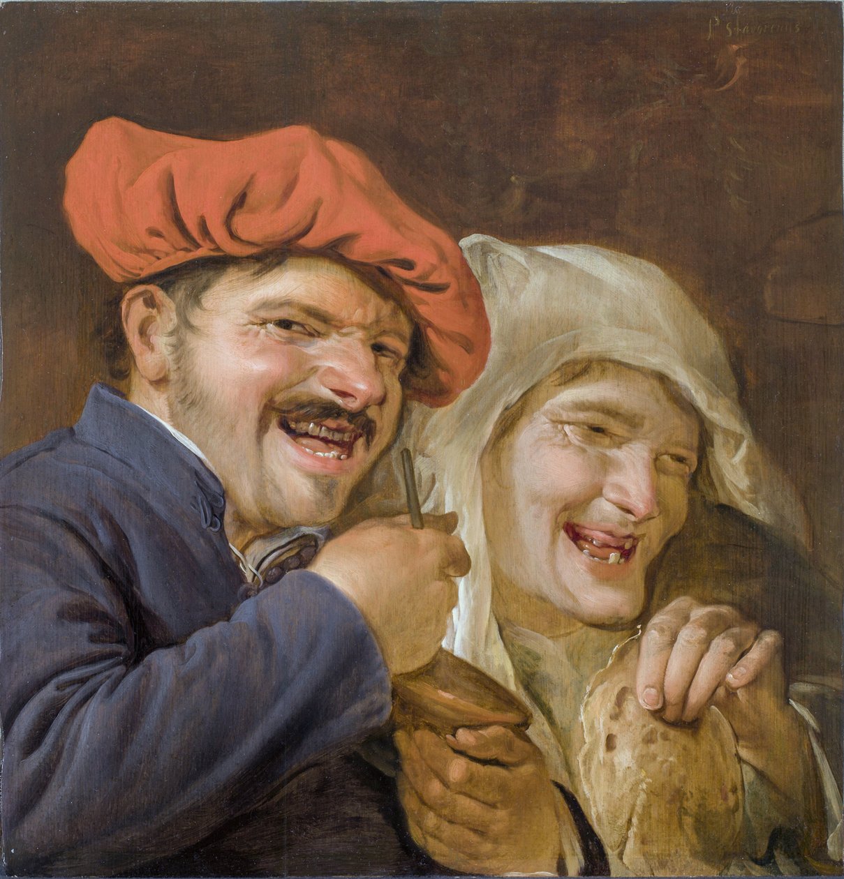 Rommelpot Player (kitkarumpu) - Rommelpot Player, Staverenus, Petrus (aktiivinen 1634-1654). öljy puulle tekijältä Petrus Staverenus