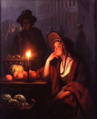 Torikoju yöllä (öljy paneelille) tekijältä Petrus van Schendel
