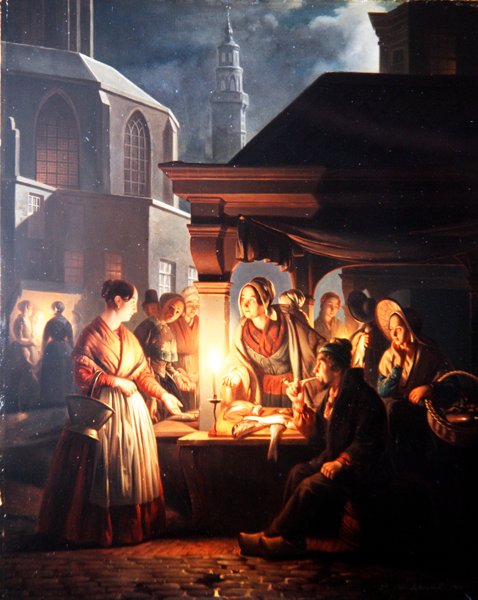 The Fish Stall (öljy paneelissa) tekijältä Petrus van Schendel