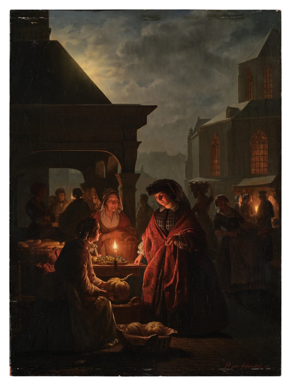 Groenmarkt Haagissa yöllä tekijältä Petrus van Schendel
