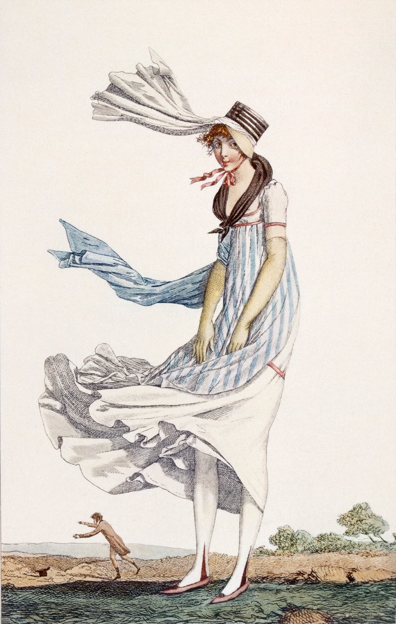 Naisten kesäpromenadimekko, 1800 tekijältä Philibert Louis Debucourt