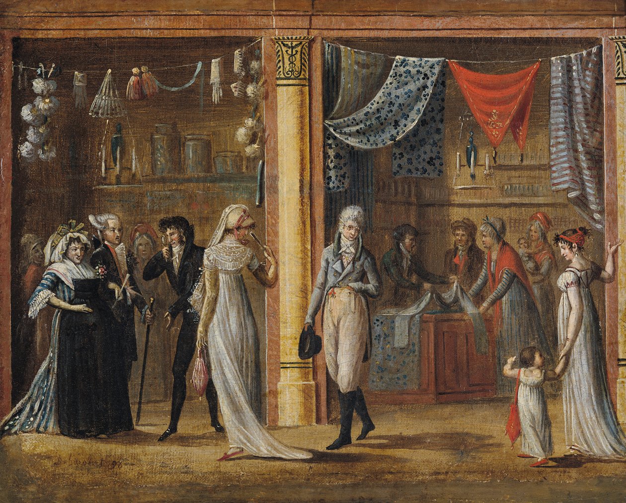 Palais Royalin galleria Jean Francois Bosion (1764-1827) maalauksen jälkeen 1798 tekijältä Philibert Louis Debucourt