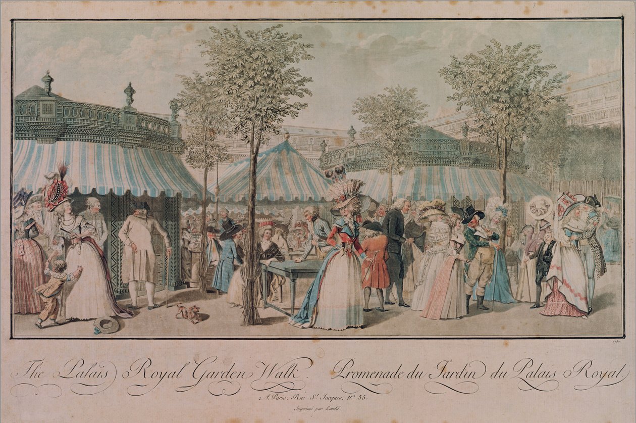 Palais Royal Garden Walk, 1787 tekijältä Philibert Louis Debucourt