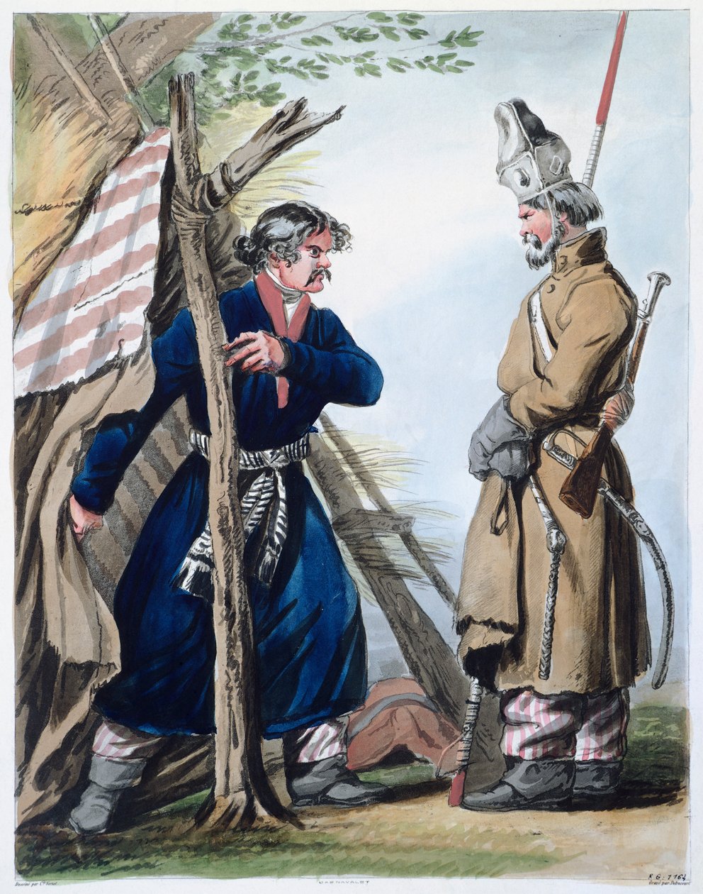 Bivouac-kasakka, Louis-Philibert Debucourt Venäjä 1700-luvun print tekijältä Philibert Louis Debucourt