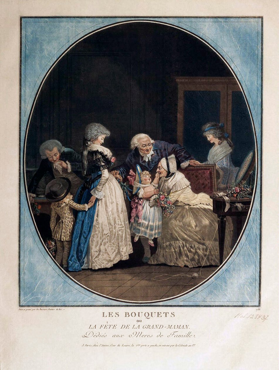 Onnittelut Isoäidin nimipäivän johdosta 1788. tekijältä Philibert Louis Debucourt