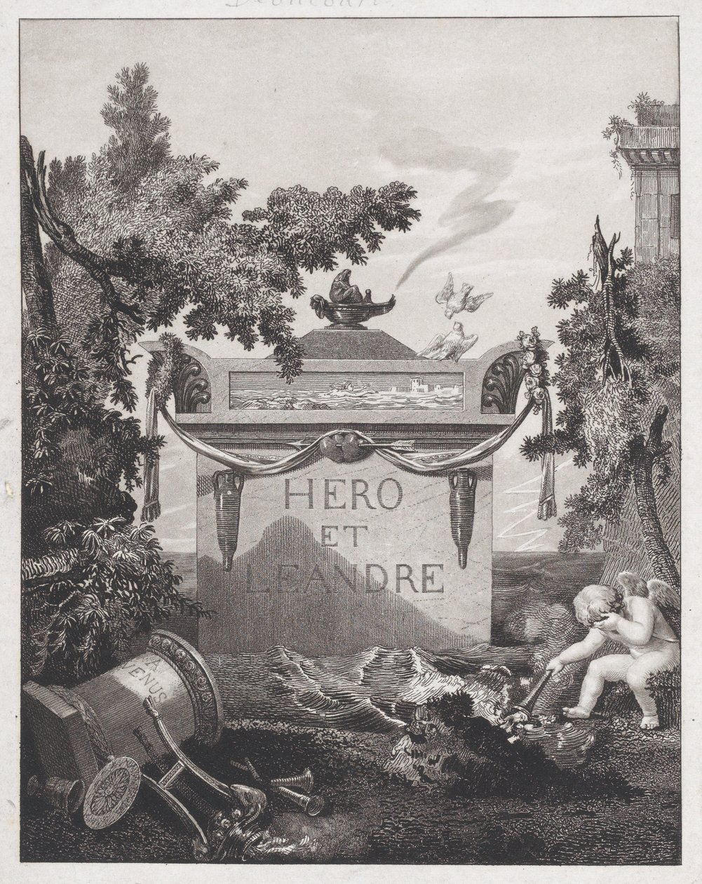 Etukappale sankarille ja Leanderille, 1801. tekijältä Philibert Louis Debucourt