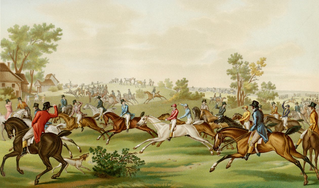 Horse Race - Debucourtin värillinen kaiverrus tekijältä Philibert Louis Debucourt