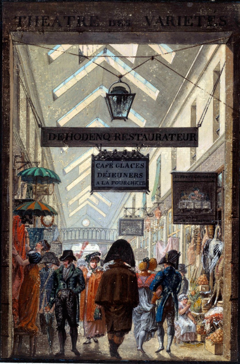 Passage des Panoramas à Paris Litografia Louis Philibert Debucourtin (1755-1832) 1800-luvun Pariisissa, Musee Carnavalet tekijältä Philibert Louis Debucourt