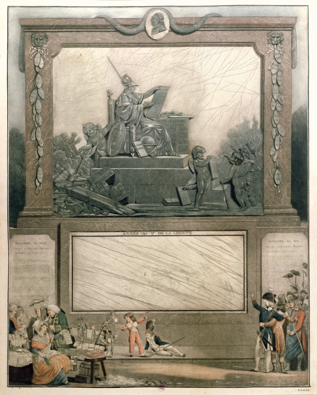 Kansallinen almanach vuodelta 1791, omistettu perustuslain ystäville, 1790 (väriakvatinta) (katso lisätietoja numerosta 485200) tekijältä Philibert Louis Debucourt