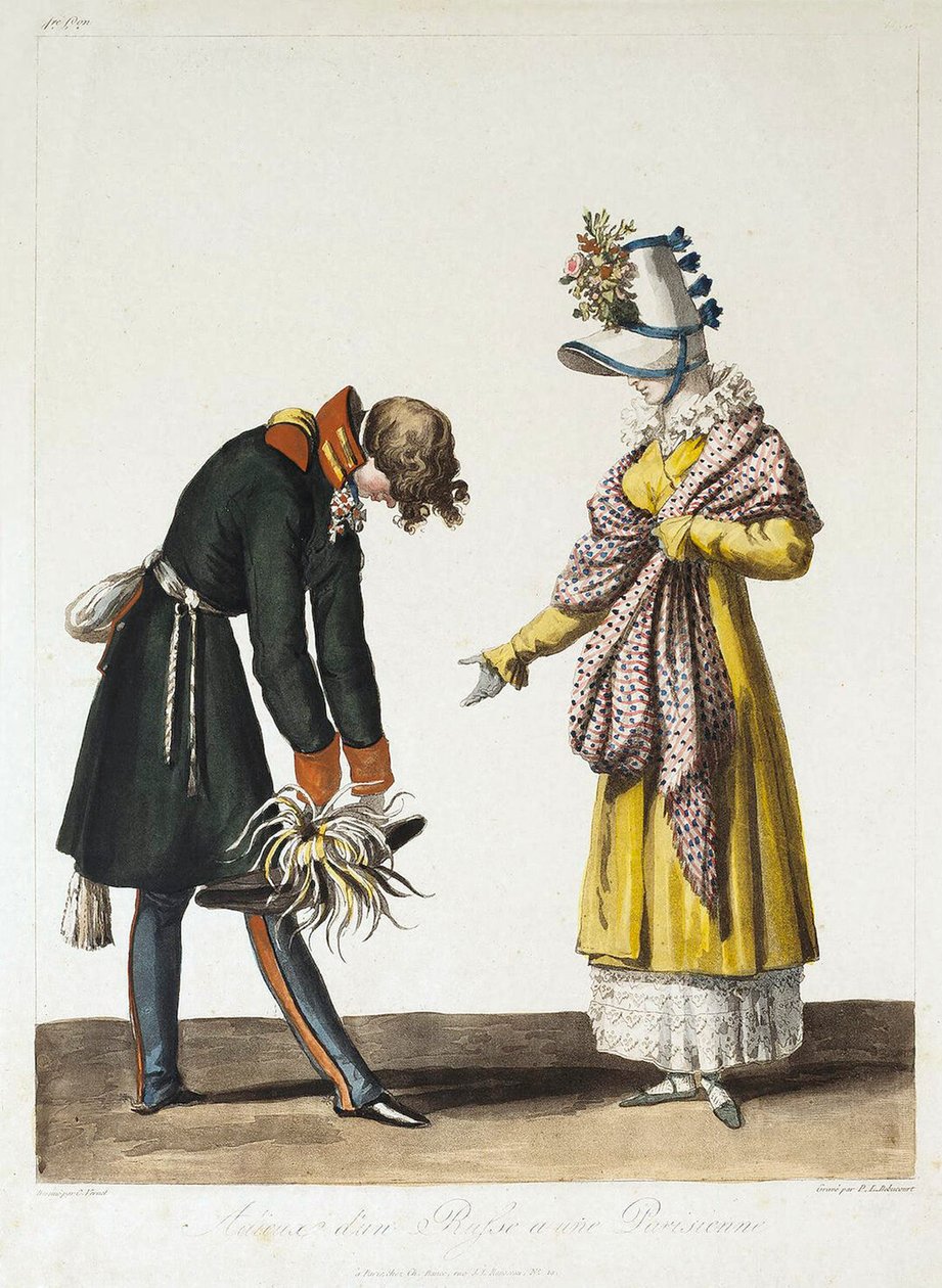Venäläisen upseerin ero pariisilaisnaisista, 1816. tekijältä Philibert Louis Debucourt
