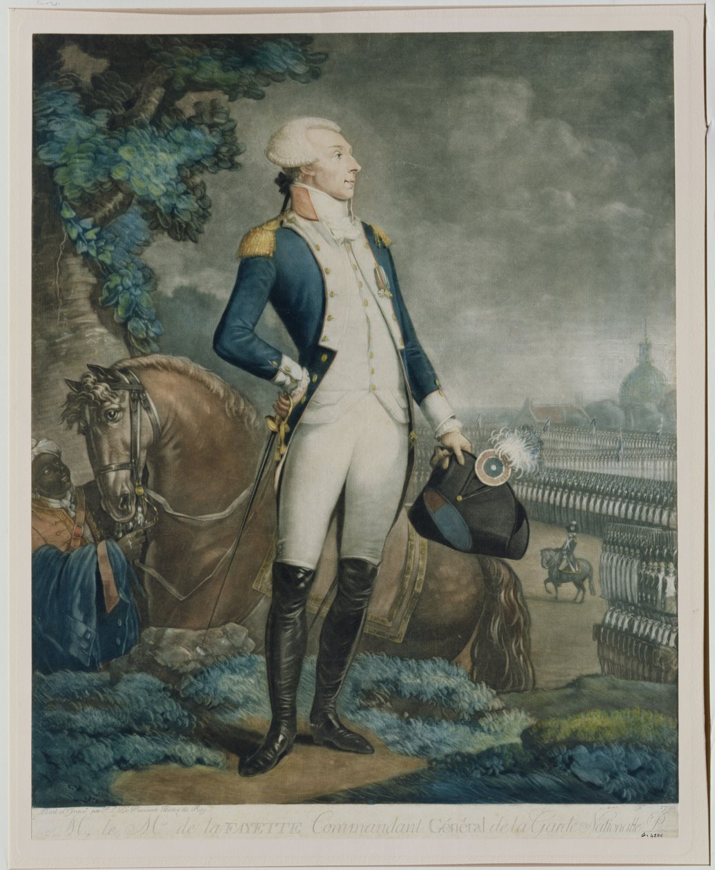 Markiisi de La Fayetten (1757-1834) kansalliskaartin komentajan muotokuva, 1790 tekijältä Philibert Louis Debucourt