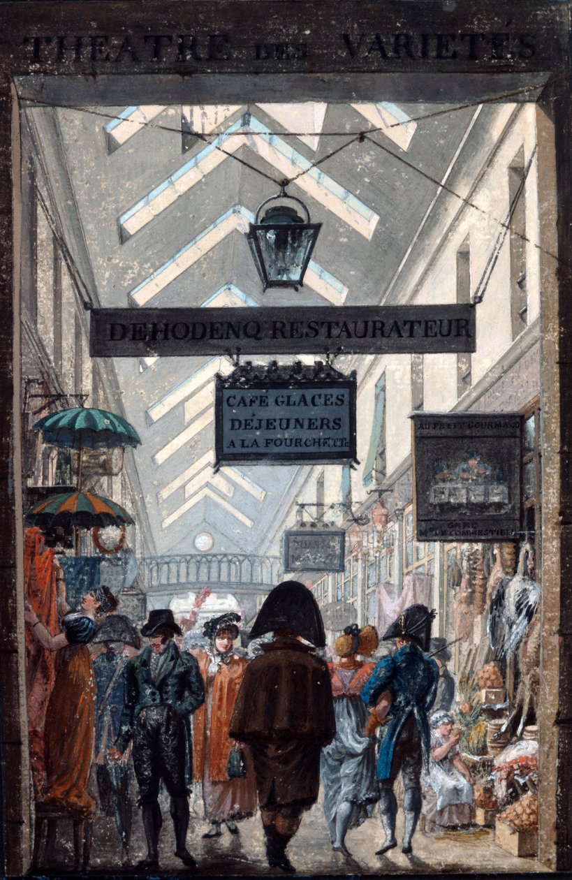Shopping Arcade des Panoramas Pariisissa, 1807 tekijältä Philibert Louis Debucourt