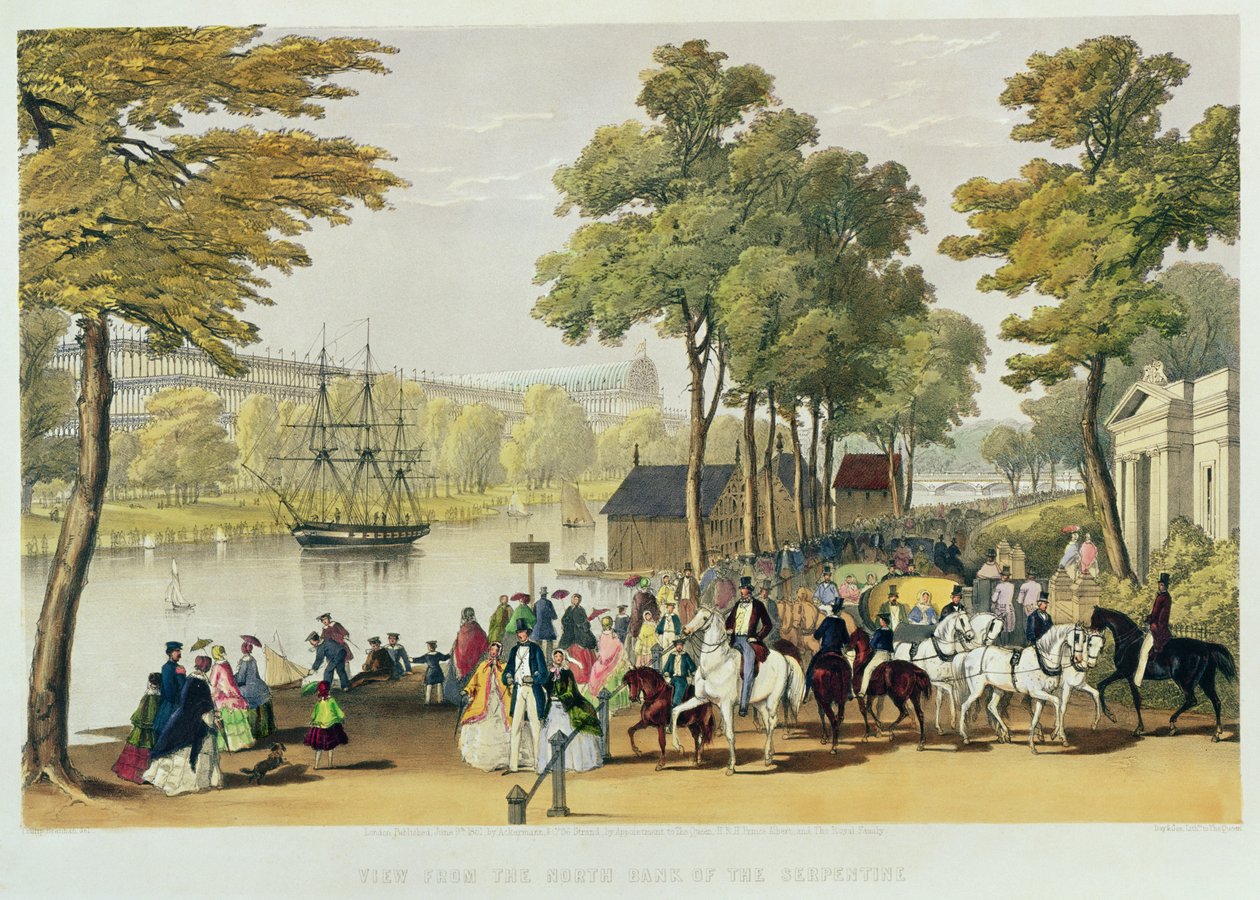 Näkymä Serpentiinin pohjoisrannalta, 1851 tekijältä Philip Brannan