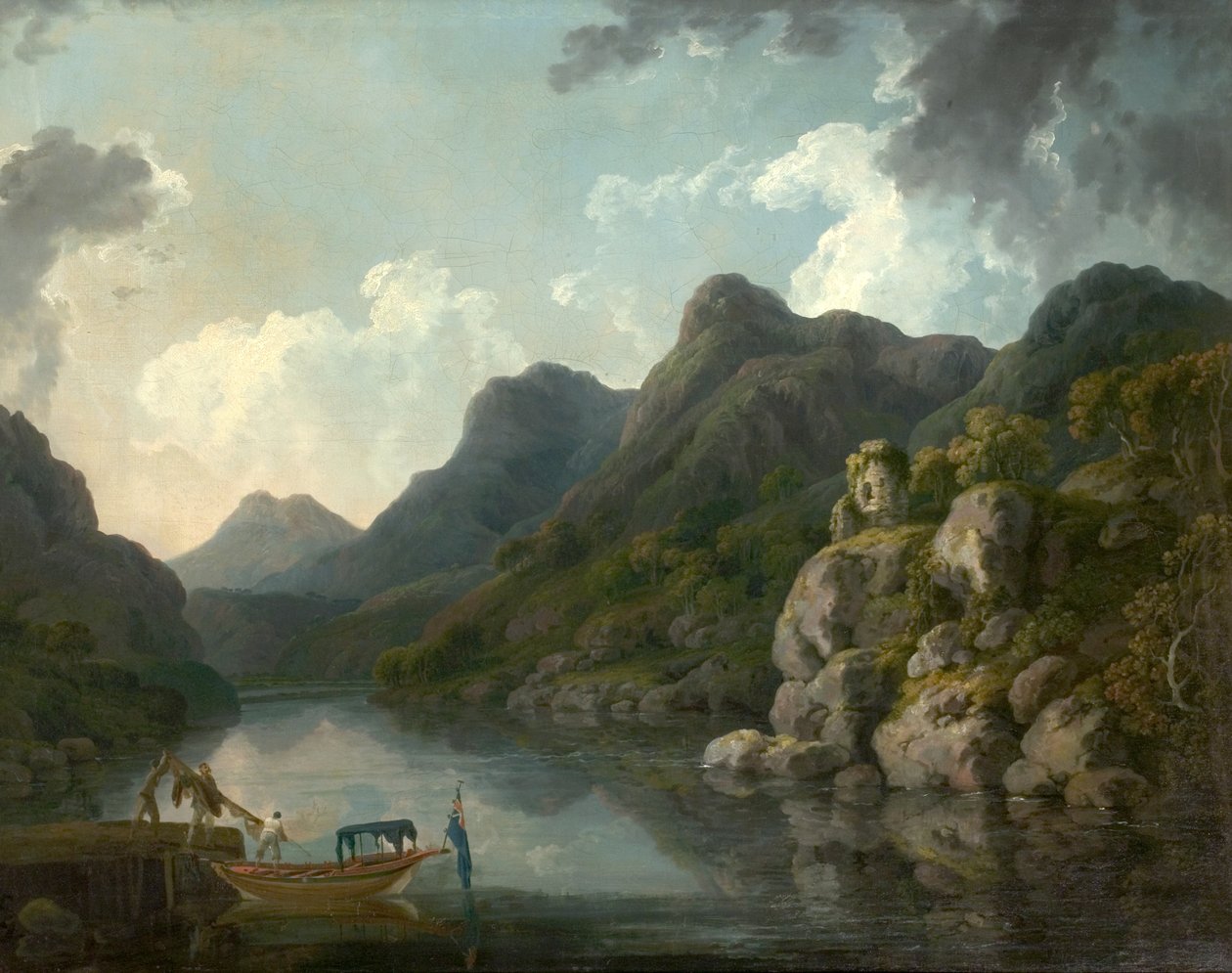 Näkymä Snowdonista Dolbardarnin linnan kanssa Llanberisista Pohjois-Walesista, 1787 tekijältä Philippe Jacques de Loutherbourg