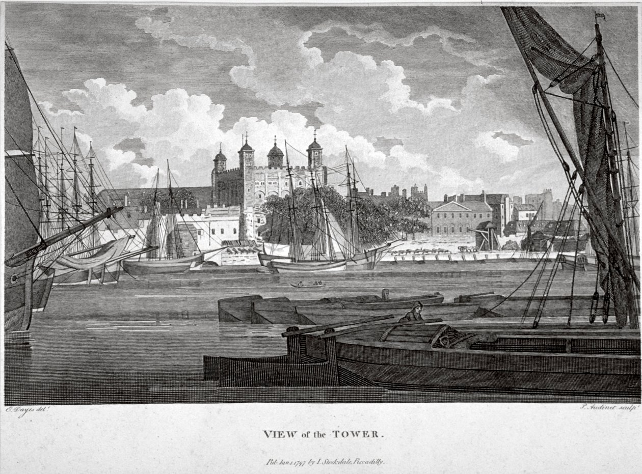 Näkymä Lontoon Towerista veneillä Thames-joella, c1790 tekijältä Philip Audinet