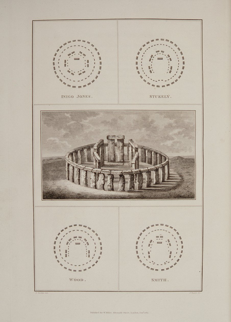Näkymä Stonehengestä, Sir Richard Colt Hoares Muinaisen Wiltshiren historia, kaiverrus James Basire, Lontoo, 1810-11 tekijältä Philip Crocker