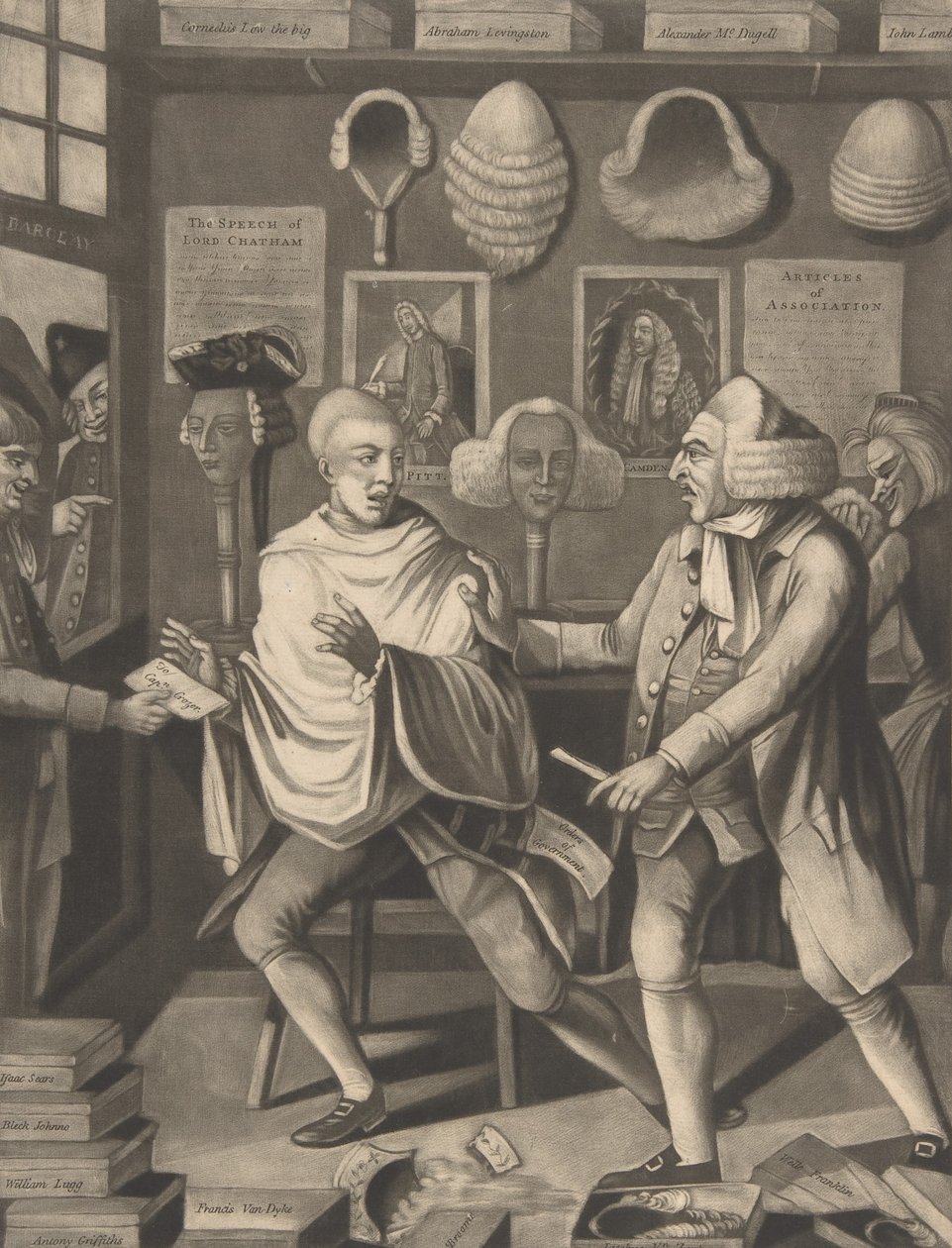 New Yorkin isänmaallinen parturi eli kapteeni Sudsissa, 14. helmikuuta 1775. tekijältä Philip Dawe.