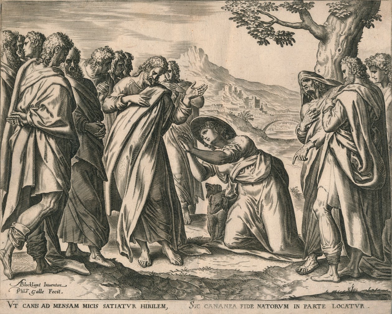 Kristus ja Kanaanin nainen, n. 1577-1579. tekijältä Philip Galle