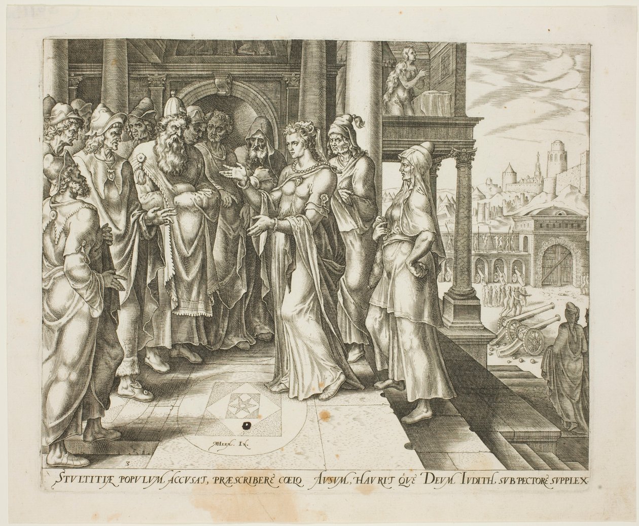 Judith puhuu Bethulian vanhimmille, levy kolme julkaisusta Judith ja Holofernes tekijältä Philip Galle