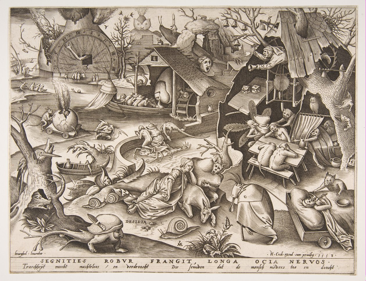 Sloth Desidia, sarjasta Seitsemän kuolemansyntiä, 1558. tekijältä Philip Galle