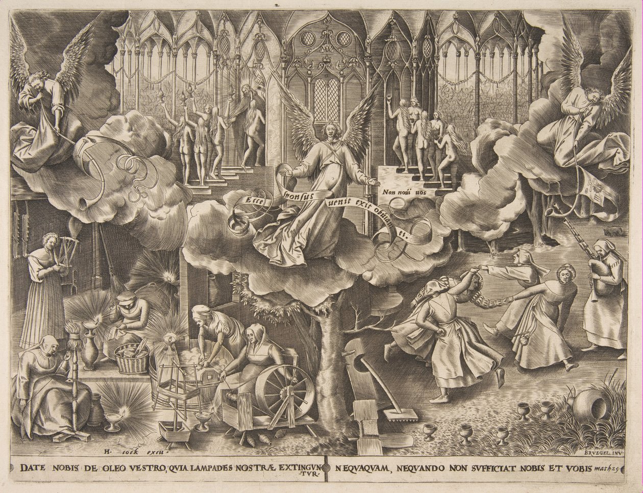 Vertaus viisaista ja tyhmistä neitsyistä, n. 1560-63. tekijältä Philip Galle