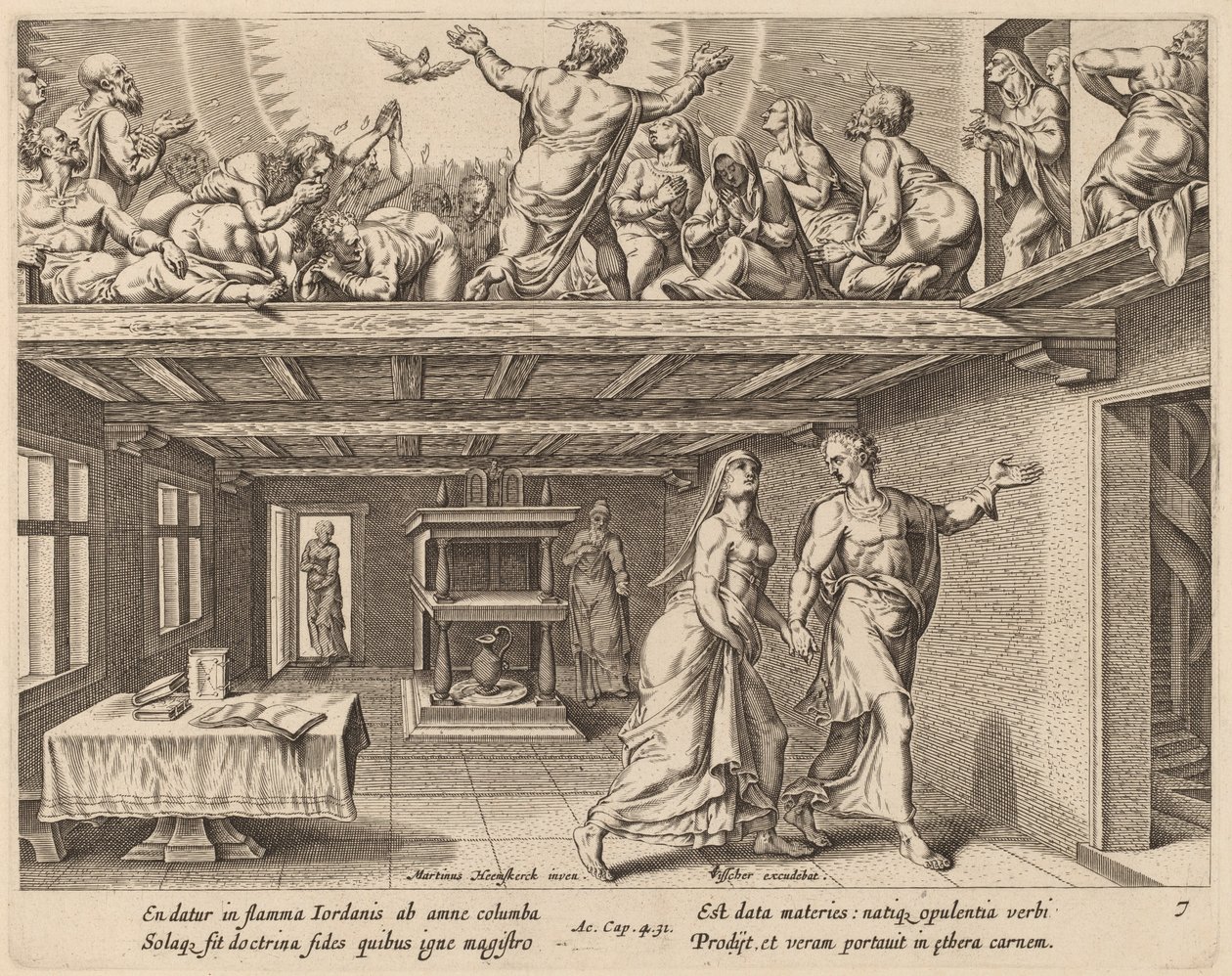 Ja he olivat kaikki täynnä Pyhää Henkeä tekijältä Philip Galle after Maerten van Heemskerck