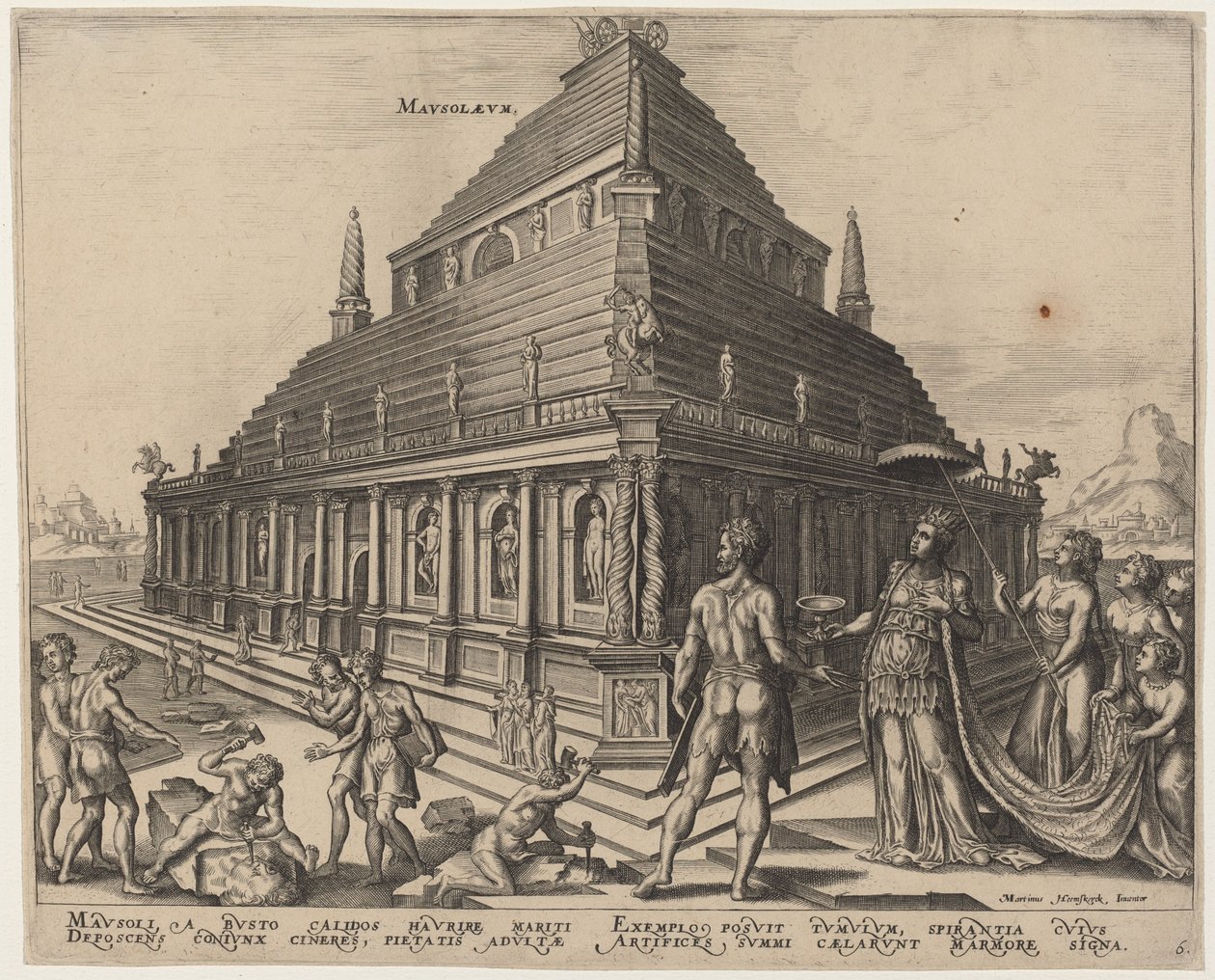 Mausolaeum (Mausoloksen hauta Halikarnassoksessa) tekijältä Philip Galle, after Maerten van Heemskerck