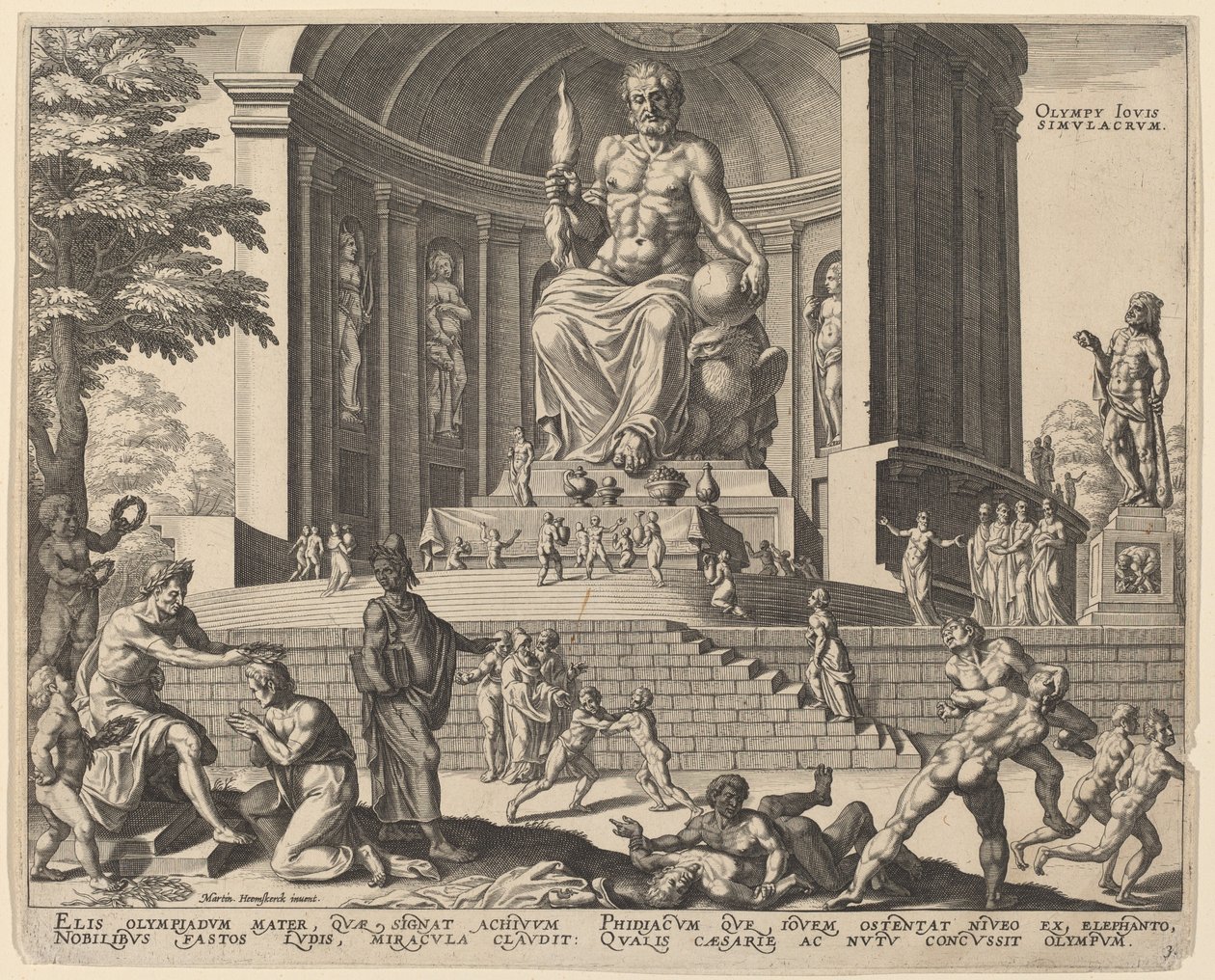 Olympia Jovis Simulacrum (Jupiterin patsas Olympiassa) tekijältä Philip Galle, after Maerten van Heemskerck