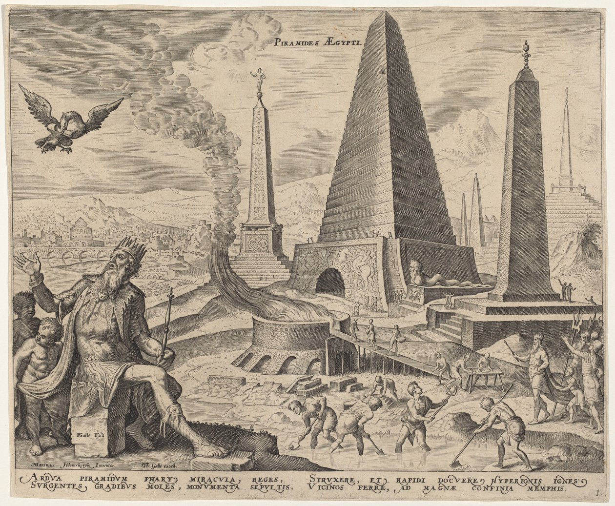 Piramides Aegypti (Egyptin pyramidit) tekijältä Philip Galle, after Maerten van Heemskerck