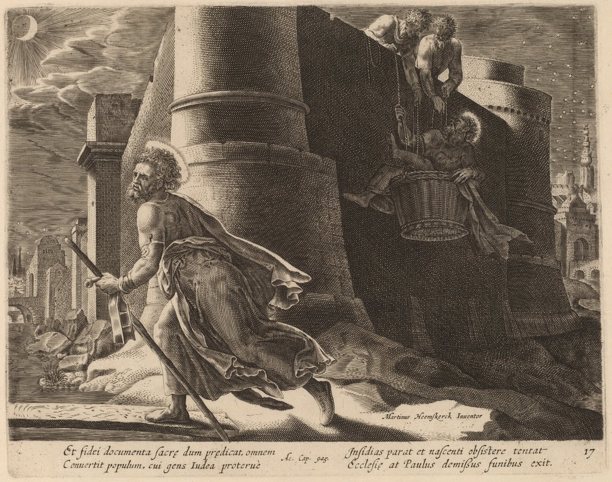 Saint Paul Escapes from Damascus   1244309   fi       finnish Successfully Translated  Original: La servante battant les novgorodiens (Maid beat the novgorodians). Illustration dun conte traditionnel de la mythologie, avec une heroine qui defend la liberte tekijältä Philip Galle after Maerten van Heemskerck
