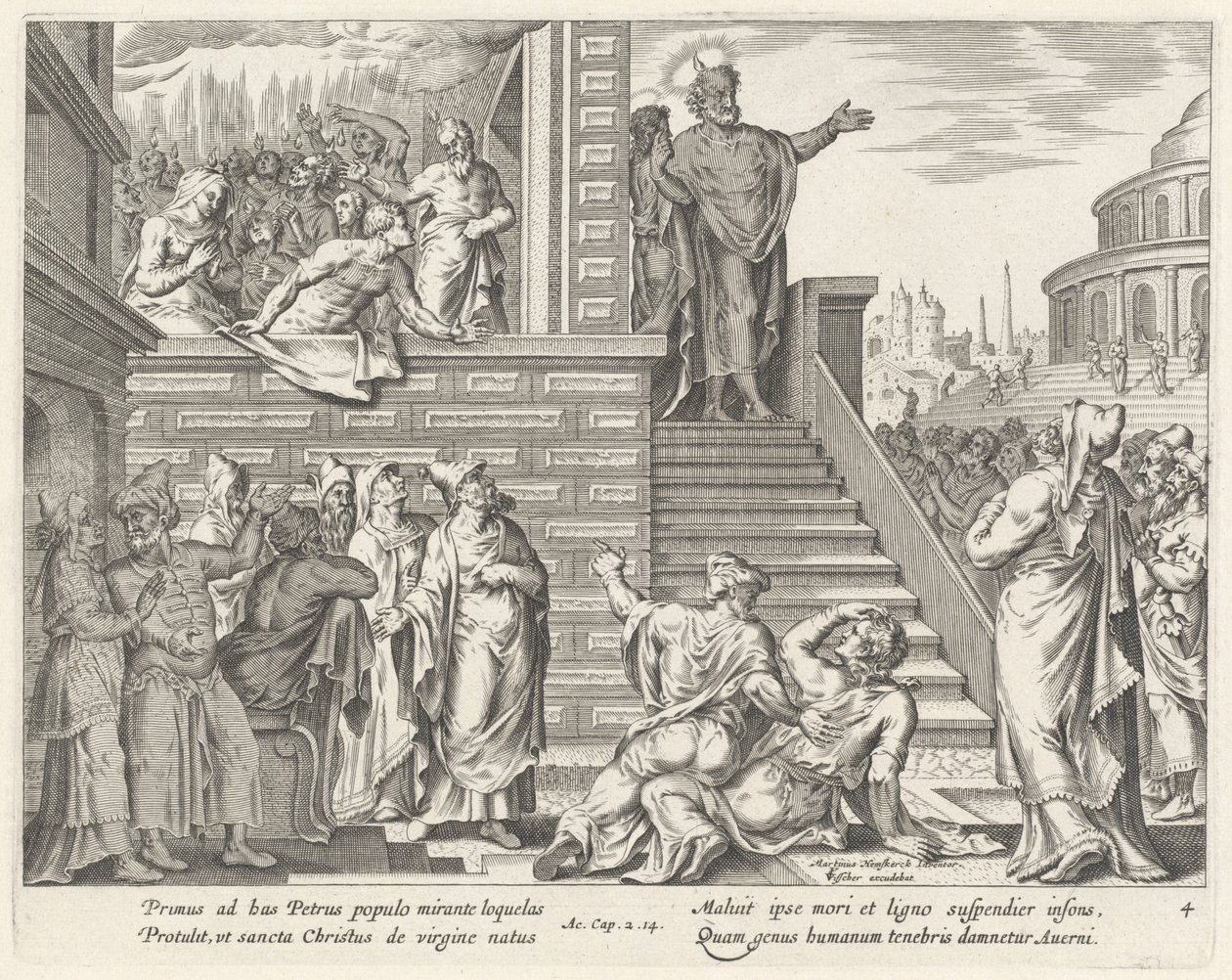 Pyhä Pietari puhuu ihmisille Kristuksesta tekijältä Philip Galle after Maerten van Heemskerck