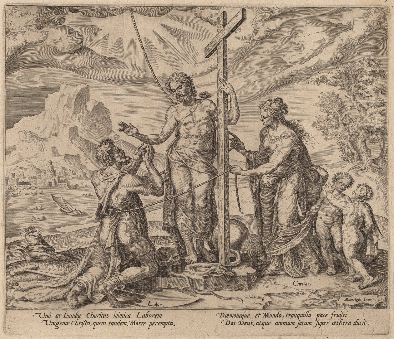Ahkera työntekijä yhdistyi Kristuksen kanssa kuoleman jälkeen tekijältä Philip Galle after Maerten van Heemskerck