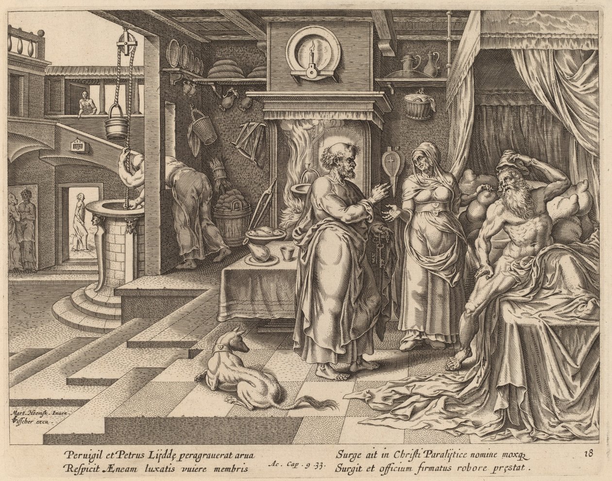 Pyhän Pietarin Eneasin parantaminen tekijältä Philip Galle after Maerten van Heemskerck