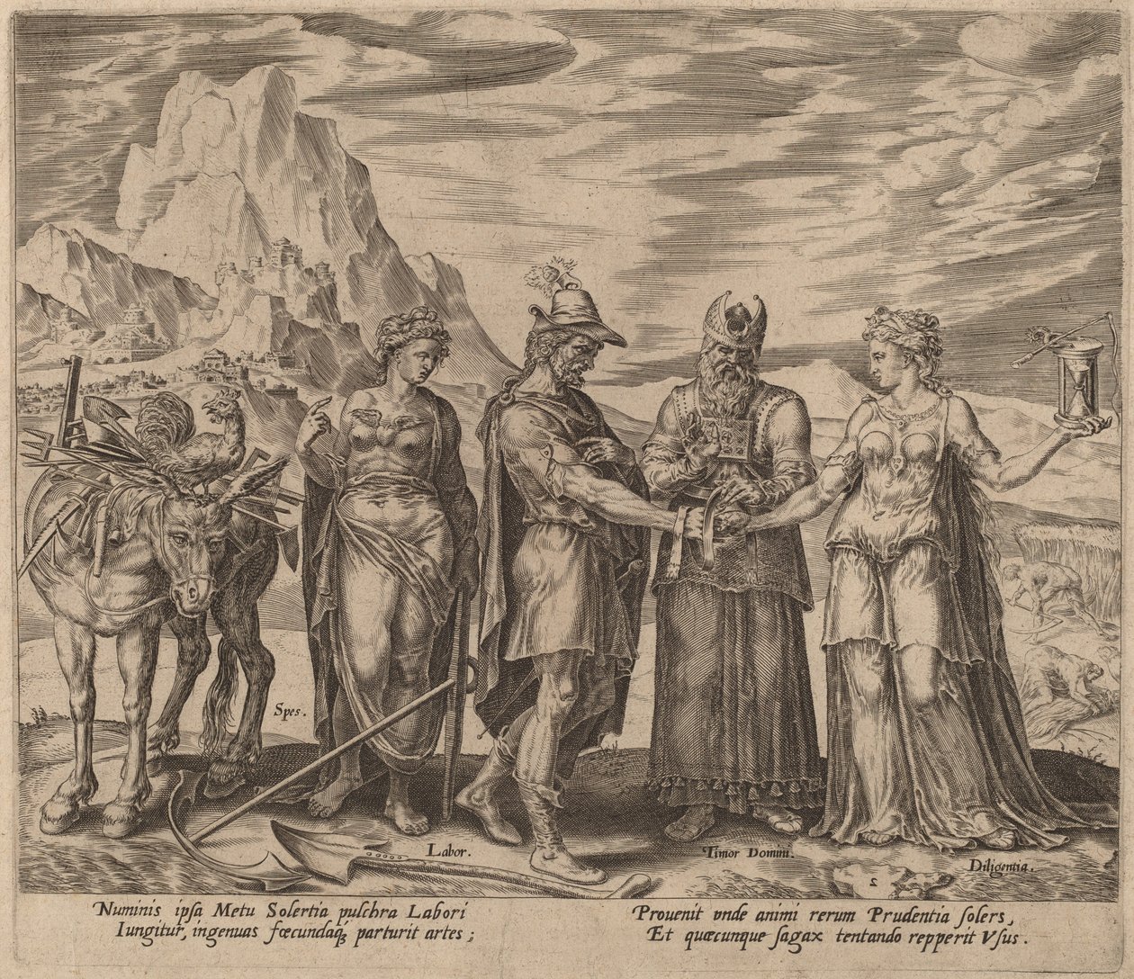 Työn ja ahkeruuden avioliitto tekijältä Philip Galle after Maerten van Heemskerck