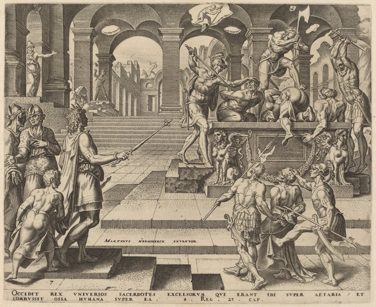 Samarian pappien teurastus tekijältä Philip Galle, after Maerten van Heemskerck